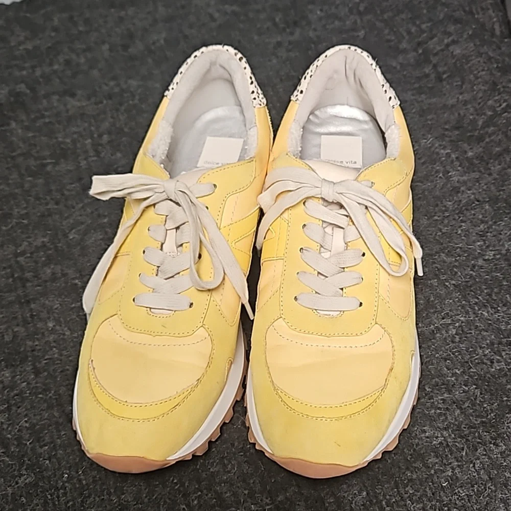 Dolce Vita Muzio Sneakers Retro Trainers  Yellow Suede Canvas Womens 10